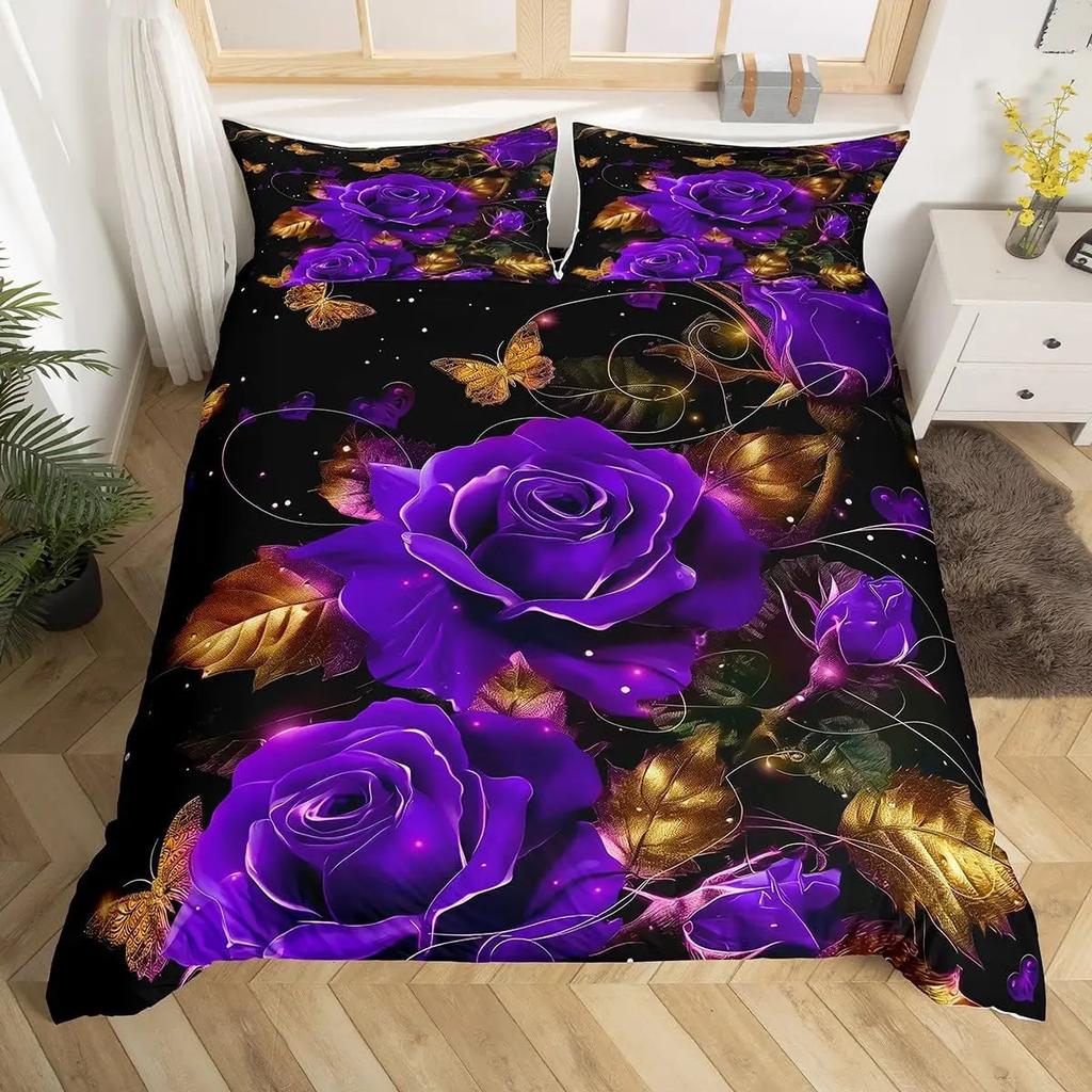Red Roses Duvet Cover Twin Queen Happy Valentine'S Day Bedding Set Romantic Flowers Comforter Cover Cute Love Heart Quilt Cover