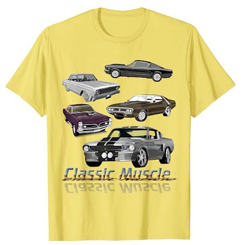 Classic American Muscle Cars Novelty TShirt Types of Difference Cars Graphic Tee Tops Funny Retro Style Vintage Outfits Gifts