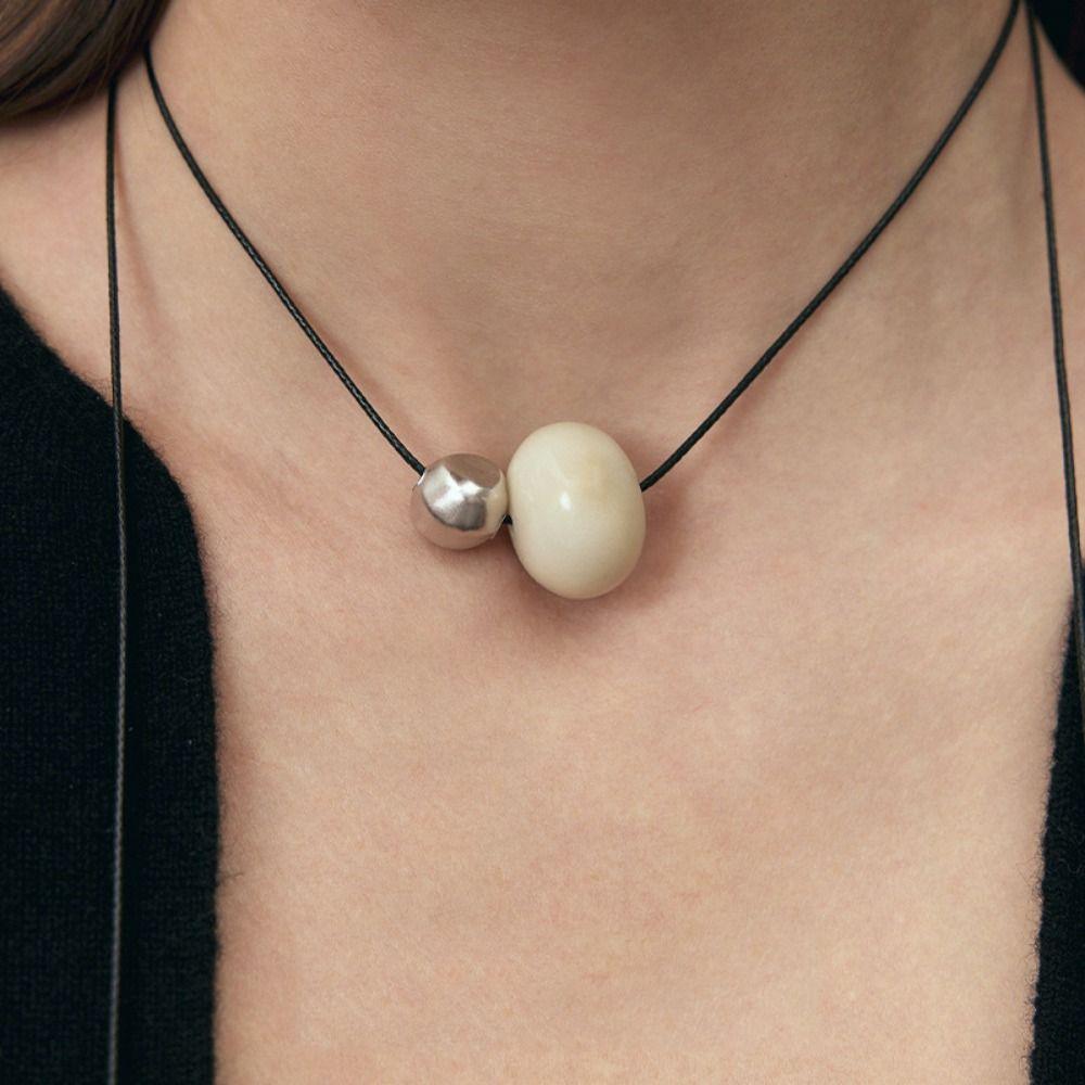 Vintage Bead Pendant Necklace Aesthetic Trend Choker Layered Cord Necklace Party