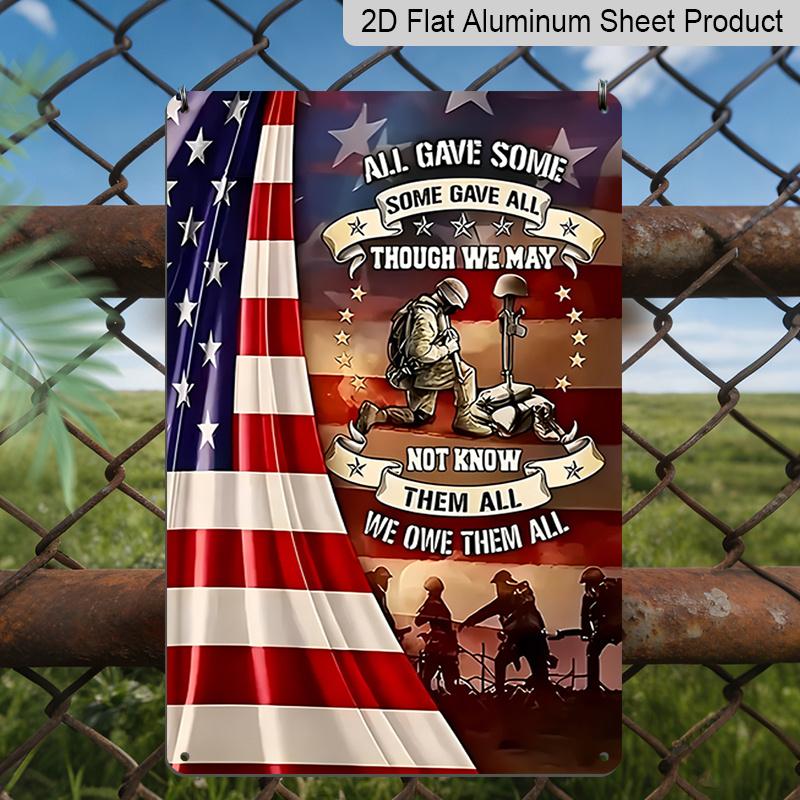 2D Flat Veteran Memorial Metal Sign, "All Gave Some Some Gave All" Quote, 8×12 Inch Aluminum Wall Art, Patriotic Veteran Tribute Design, Durable