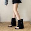Retro toe sandals women's new spring and summer belt buckle short trousers boots flat herringbone cool boots women