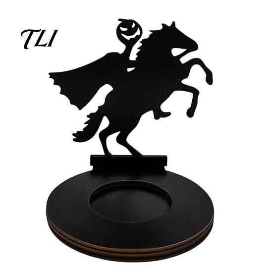 Hollow Carved Candle Accessory Halloween Shadow Holder, Spooky Ghost Skull Candlestick Decoration, Handcrafted Wood Base Vintage Wooden Tea