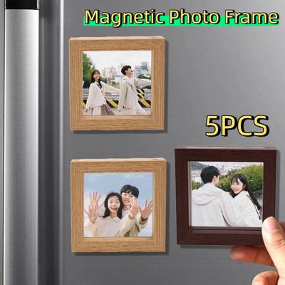 5PCS Modern 4 Inches Magnetic Photo Frame Decorative Multi-purpose Fridge Magnet Square DIY Mini Picture Frames Office Decor
