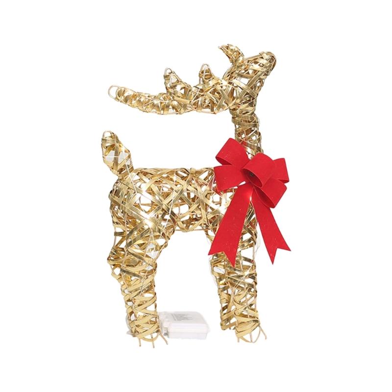 Iron Frame Holiday Reindeer Decoration for Entryway Display, 15Inch Lighted Christmas Deer with LED Light for Tabletop Shelf