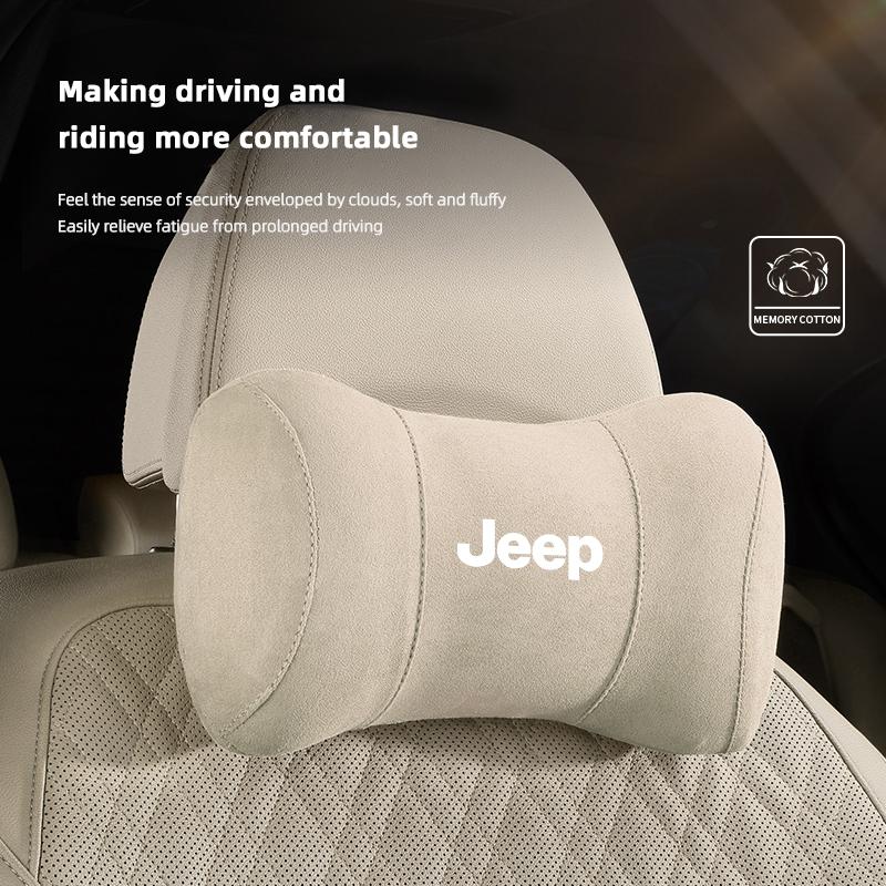 Car Suede Headrest Auto Logo Seat Neck Pillow Waist Cushioning For Jeep Grand Cherokee Wrangler JK Gladiator Compass Renegade AMO1
