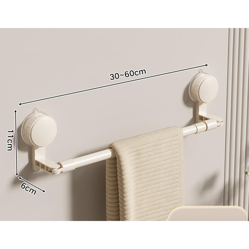 Retractable Bathroom Suction Cup Towel Holder Wall Traceless Single Rod Towel Rack Kitchen Bathroom Towel Organizer Shelf Access White