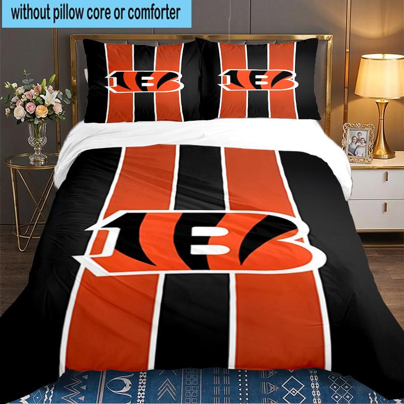 Bengals Team Logo Artwork 3pcs Bedding Set,Including 1pc Duvet Cover And 2pcs Pillowcases Perfect Gift for Christmas,Ideal for Bedroom, Dormitory