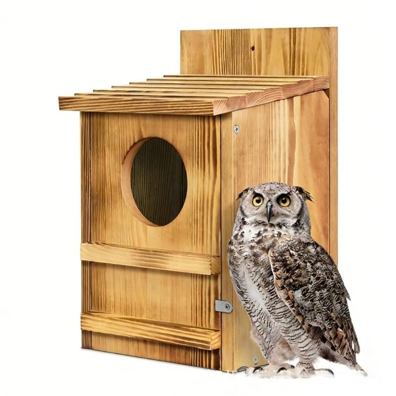 Handcrafts Wooden Bird Feeder Owl House Nest Box For Parrots Outdoor Garden Decoration Tree Mounted Bird Feeding Station