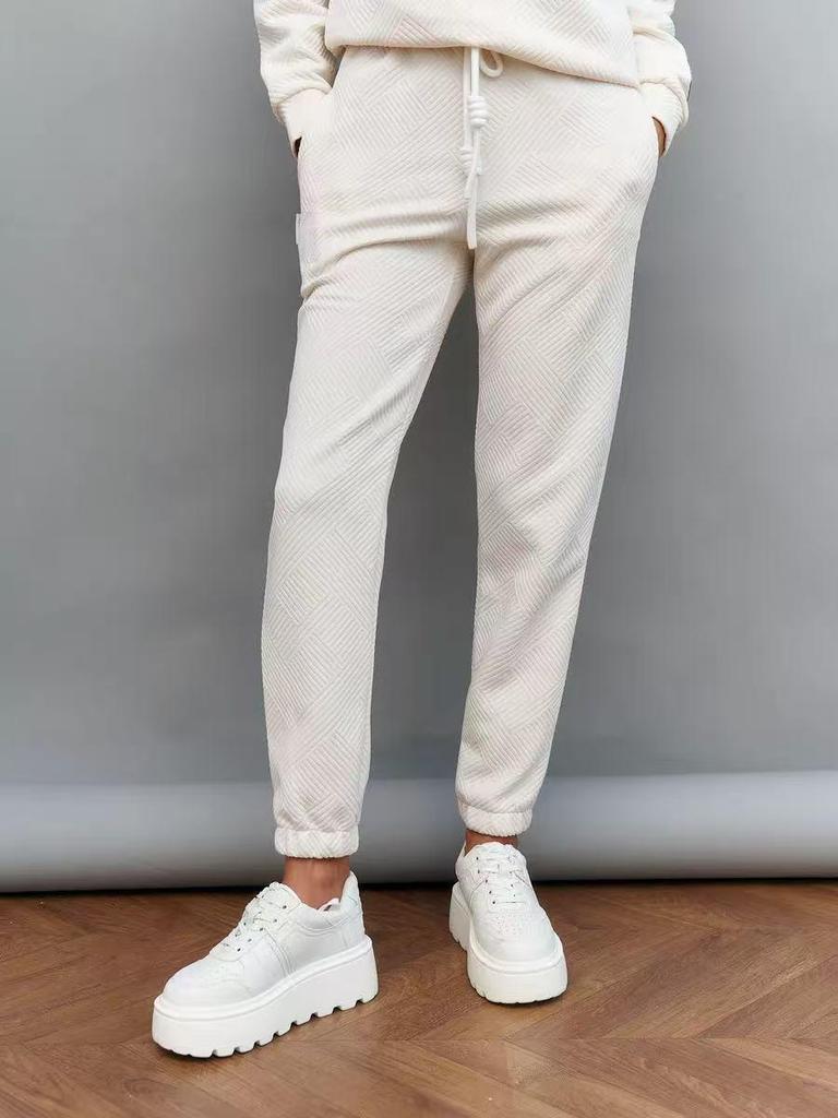 European & American Casual Women's Long-Sleeved Half-Zip Top with Tie-Up Pants Set