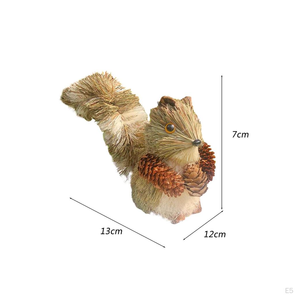 Animal Sculpture Garden Statue Ornaments Decoration Pine Cone Decorative Straw Squirrel Figurine