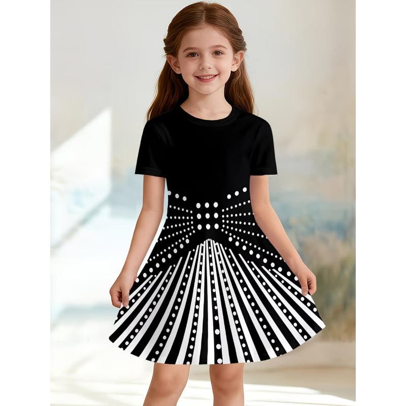 Leopard Print Summer Girls Dress Short Sleeves All Printed Frocks Cute A-Line Princess Dress for Young Girls