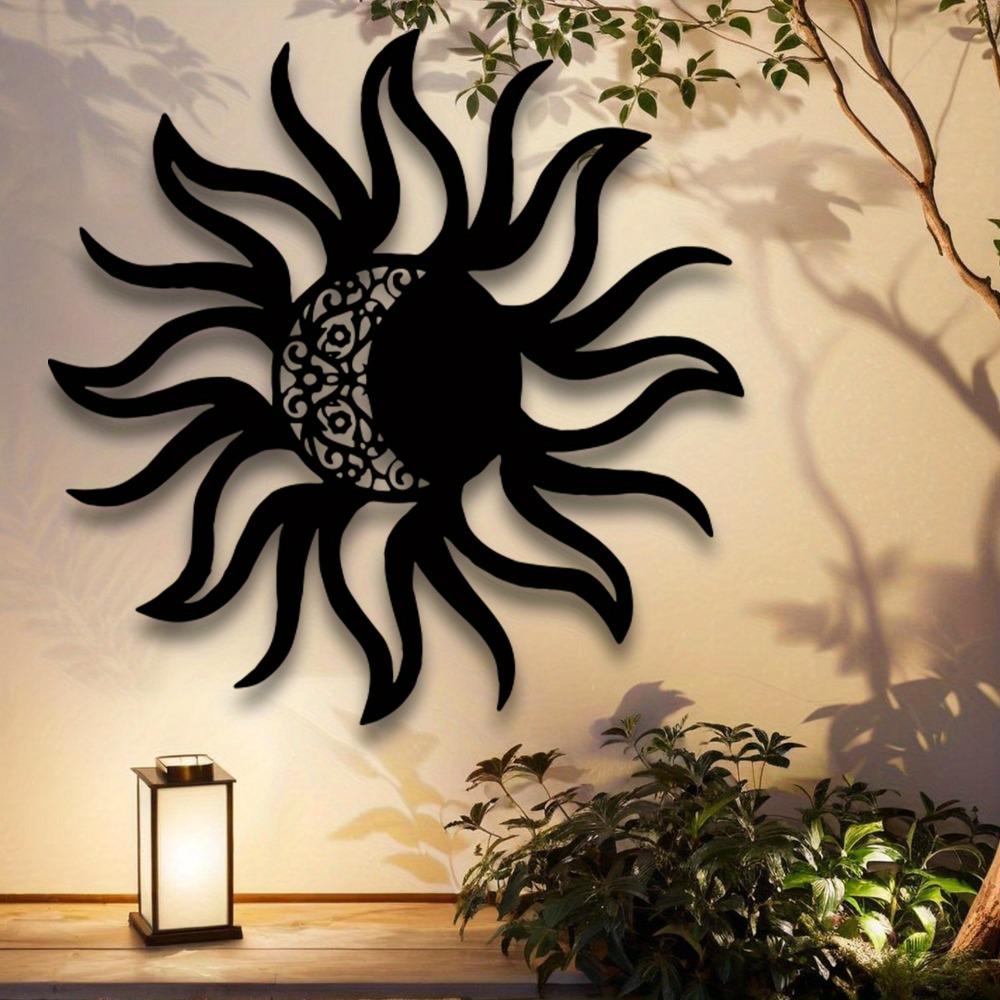 Sol och Måne Väggkonst Metalldekor Skulptur för Hem Halloween Julklapp