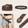 Fashion Gemstone Simulation And Metal Buckle Decor Flower Pattern Belt Women