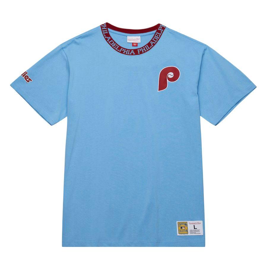 Mitchell & Ness x MLB Philadelphia Phillies T Shirt Men's Blue TCRW6601-PPHYYPPPLTBL