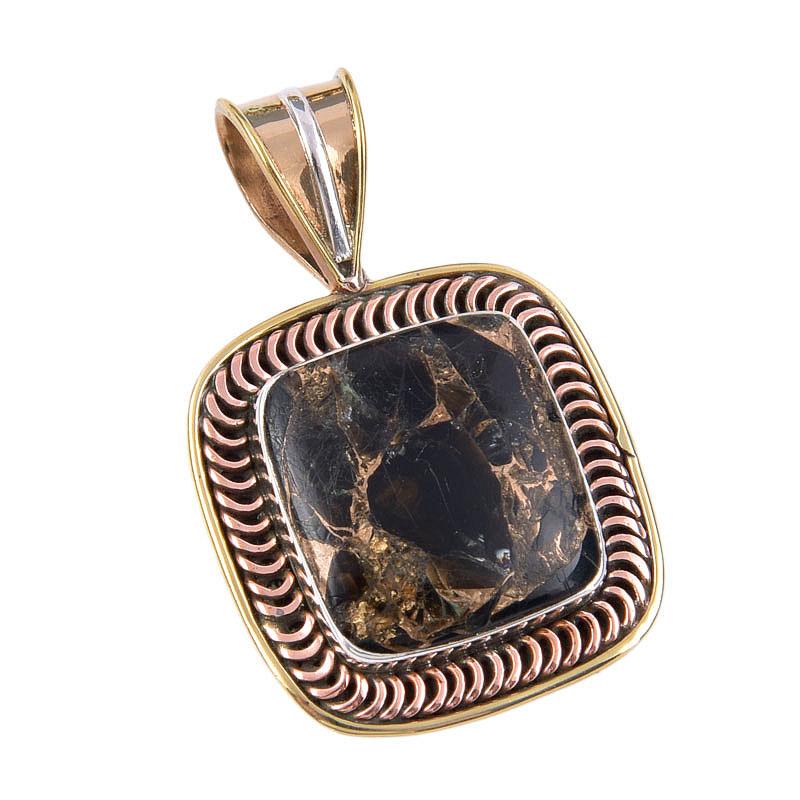 Natural Black Turquoise Gemstone 925 Sterling Silver Two Tone Pendant 1.50" M0L99