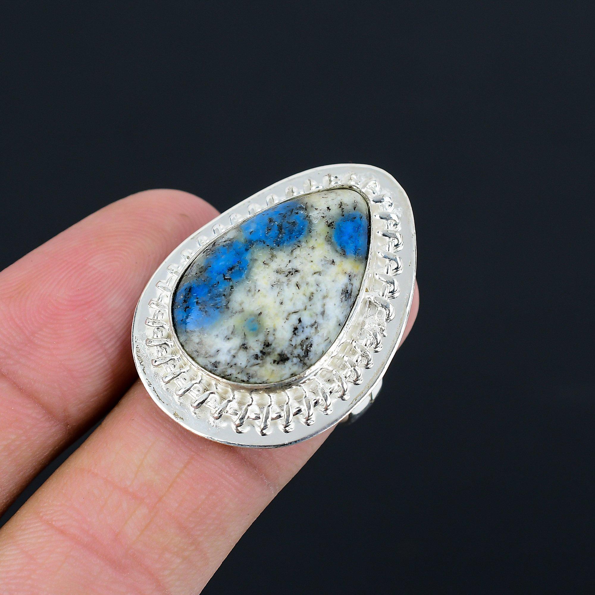 Pear Natural K2 Jasper Sterling Silver Promise Statement Anniversary Ring Size 8 8