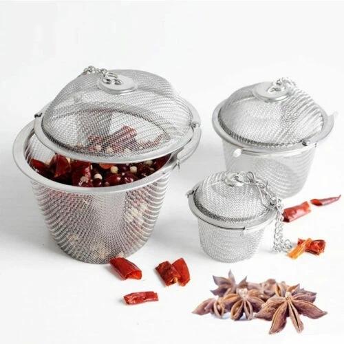 Tee Kaffee Eintopf Gewürz Suppe Kräuter Sieb Aufgussgerät Wiederverwendbar Edelstahl Würzsäckchen Kugel Küche Filter Beutel mit Kette S-L
