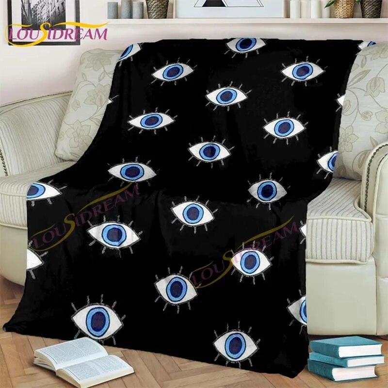 Bule Evil Eye Blanket Hamsa Hand Psychedelic Blanket for Travel Bedding Chair Adult Lightweight Bohemian Style Blanket Tapestry