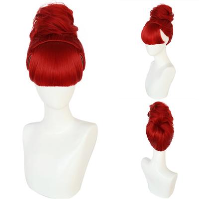 Synthetic Red Short Curly Bun Wigs for Women Cosplay Anime Wig with Bangs Girls Halloween Costume Wig Drag Queen Party