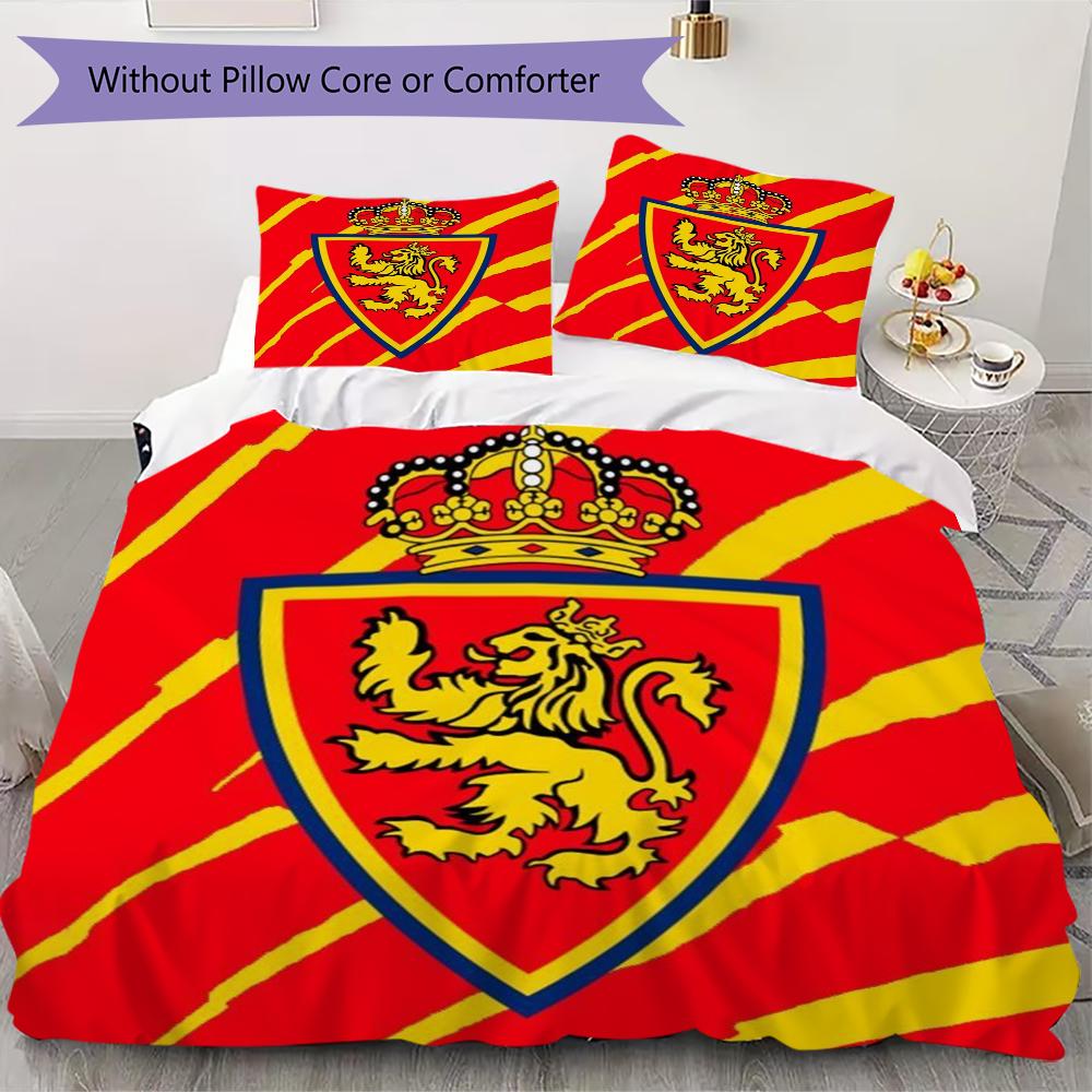 Real Zaragoza Pattern Bedding uilt Set uilt Cover Pillowcase Home Decoration Birthday Gift (1 * duvet cover + 2 * pillowcase without core)