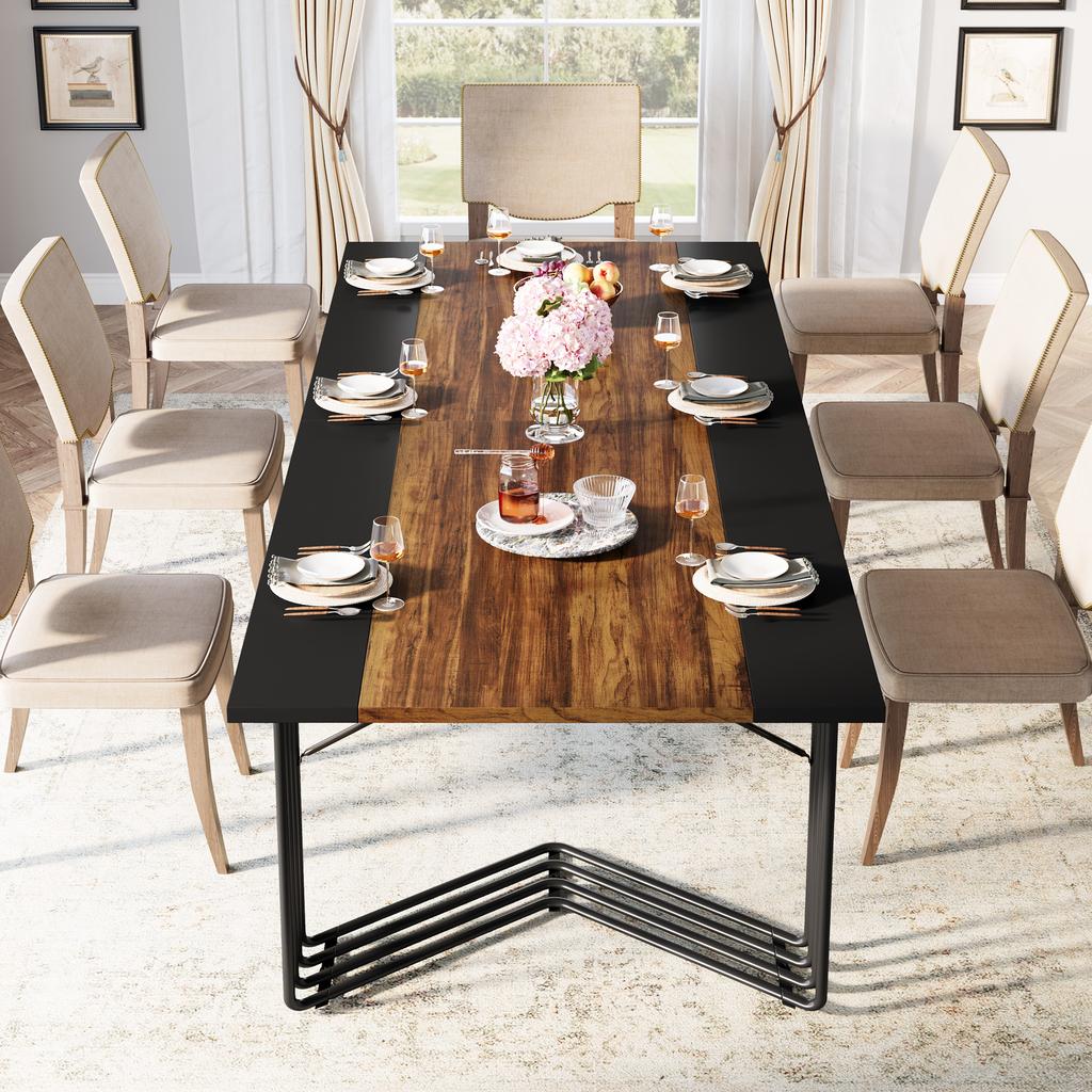 Tribesigns Rectangular Dining Table for 8-10 People, 200 cm Large Industrial Kitchen Table Dining Table for Living Room, Kitchen
