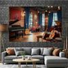 2D Vintage Music Studio Backdrop Brick Wall Photography Background for Live Streaming
