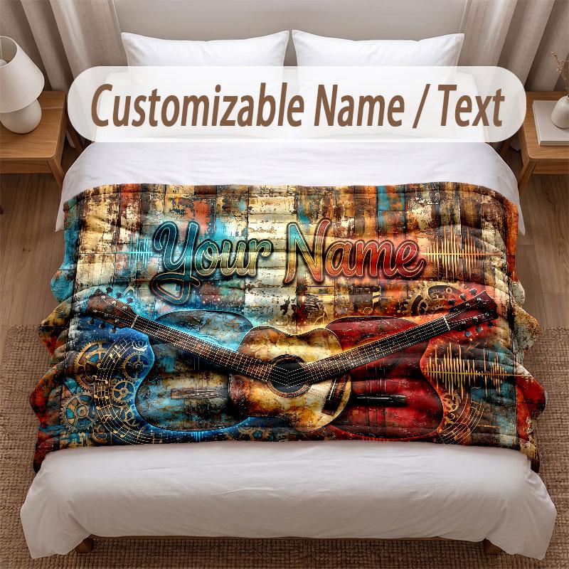 Music Theme Soft Blanket Personalized Custom Name Text Print Warm Blanket Home Sofa Bedroom Decor