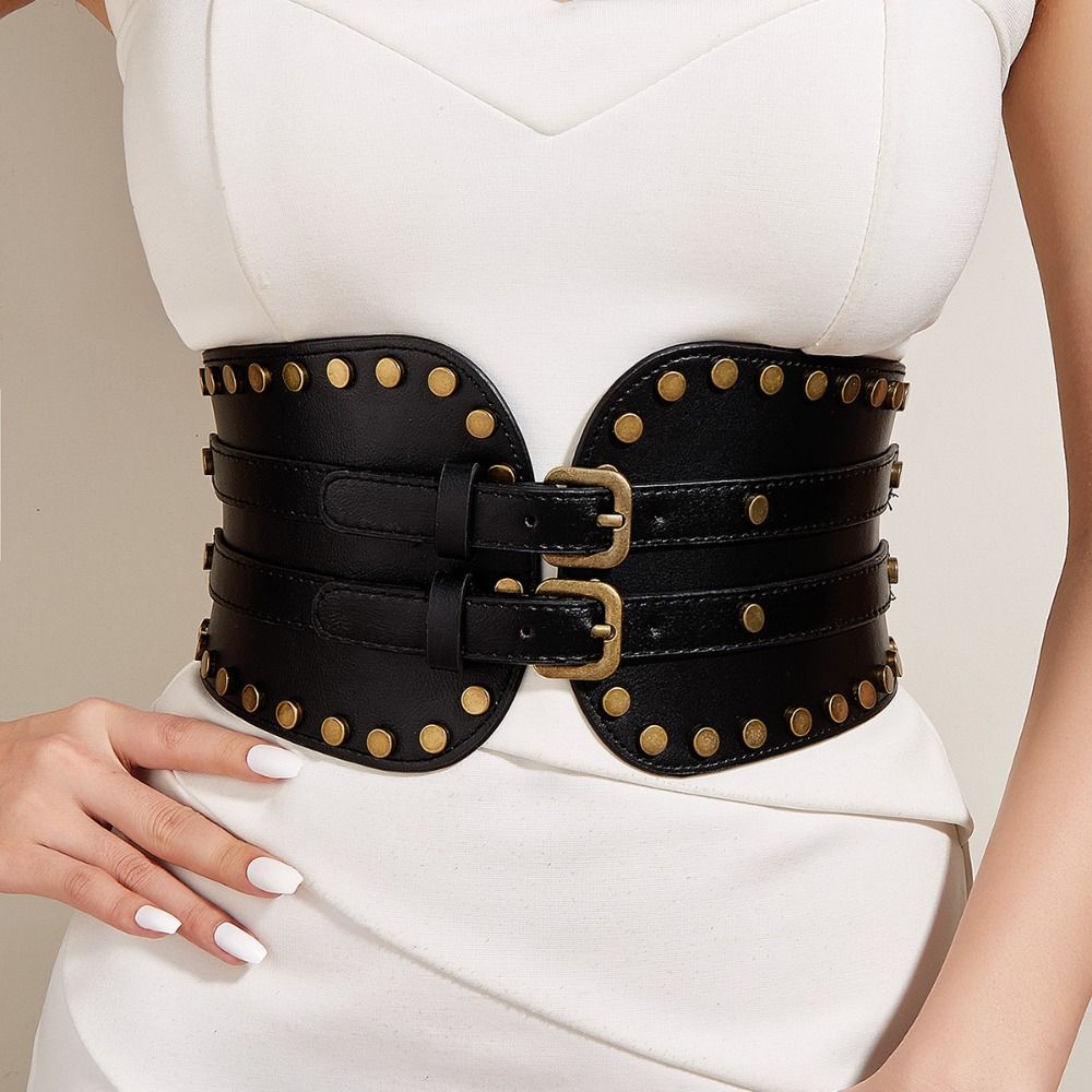 PU Leather Rivet Belt Spicy Girl Wide Waistband Elegant Pu Leather Corset  Ladies