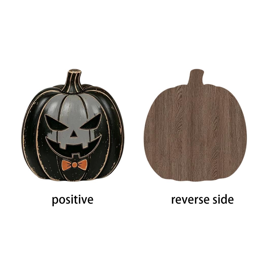 2D Vintage Distressed Wooden Pumpkin Halloween Tabletop Decoration