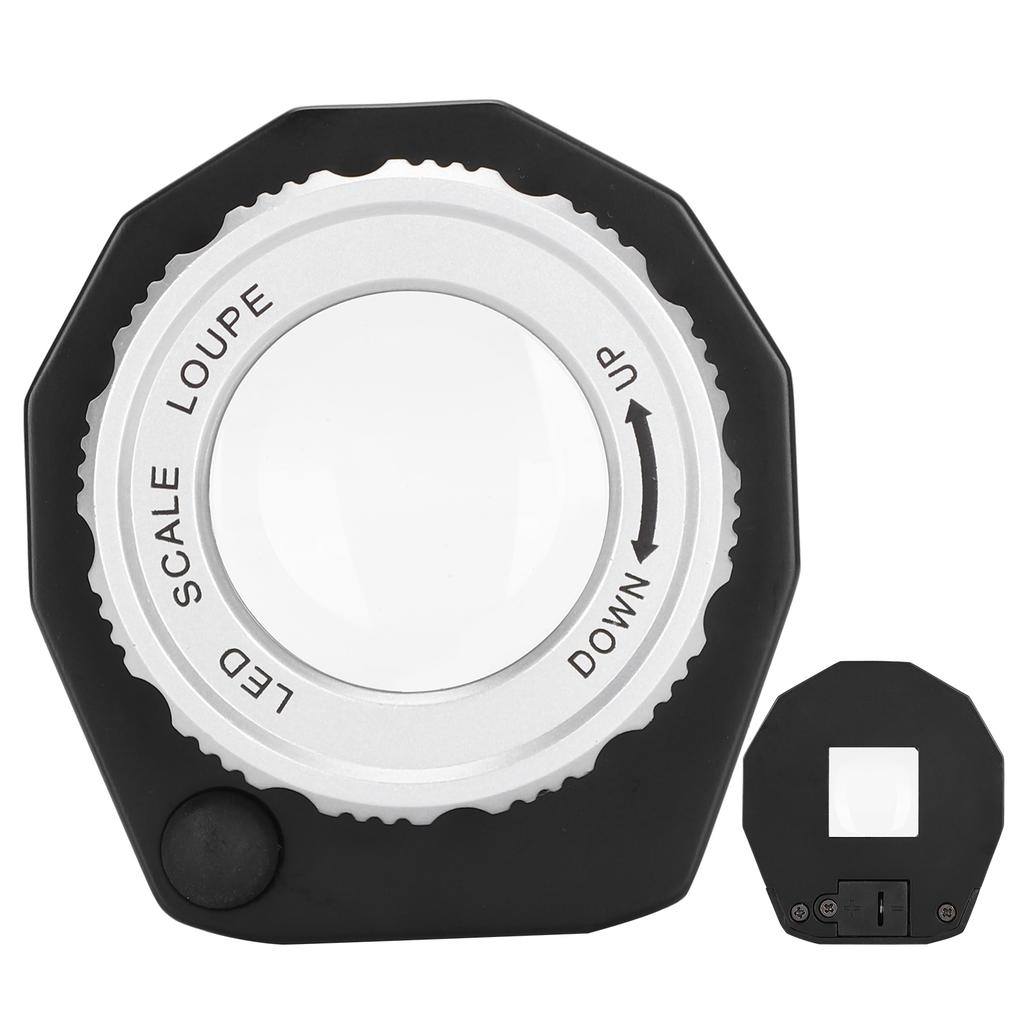 30X Metall Lupe LED UV Licht Vergrößerungsglas mit Skala zur Geldscheinprüfung Schmuck Schwarz