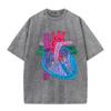 2026 Unisex Vintage Washed Cotton Tee Color Block Anatomy Heart Print Casual Round Neck Short Sleeve Medical Daily Tops