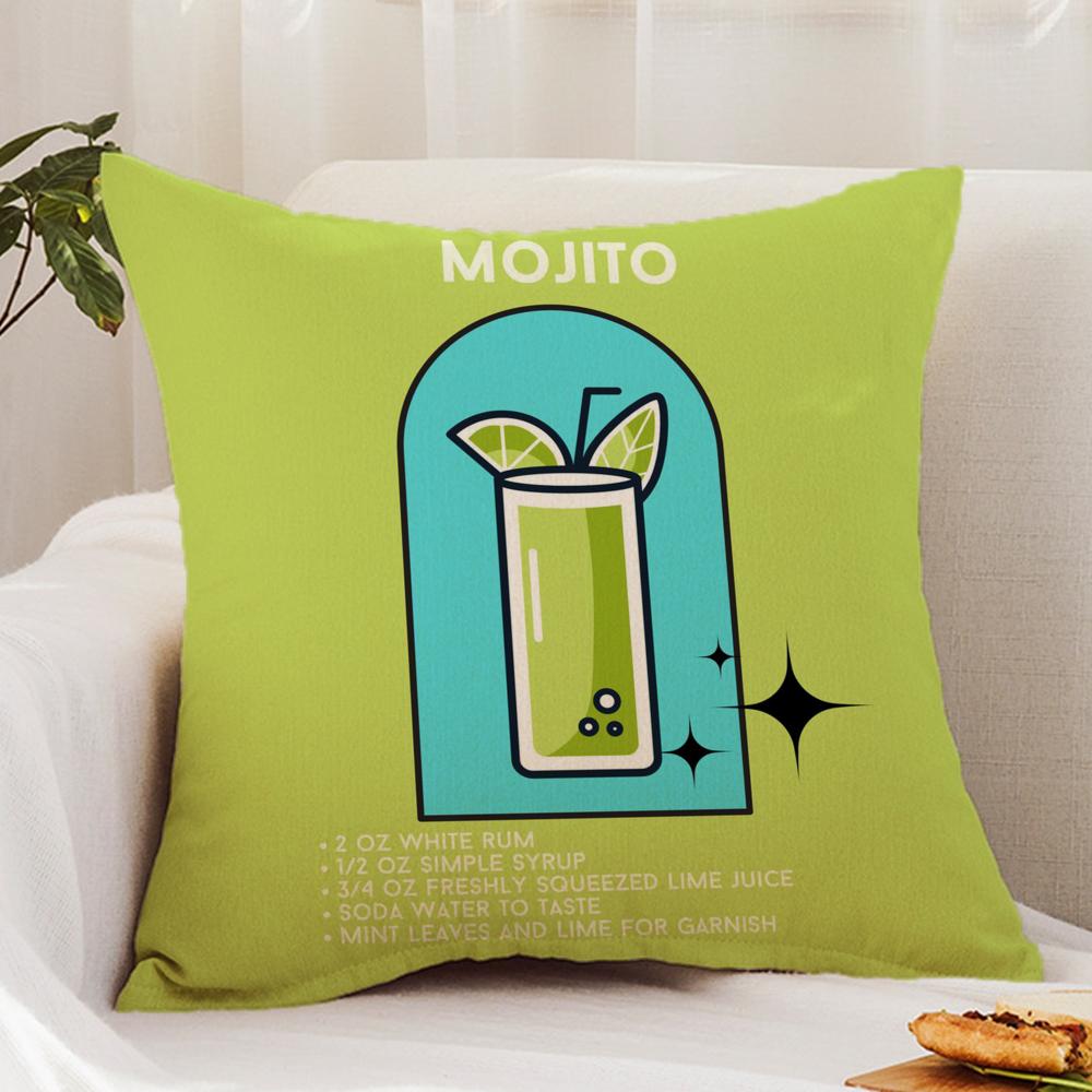 Classic Art Mojito Cocktail Cushion Cover Premium Comfort Reversible Pillow Cover - Dual - Use Design for Home & Car