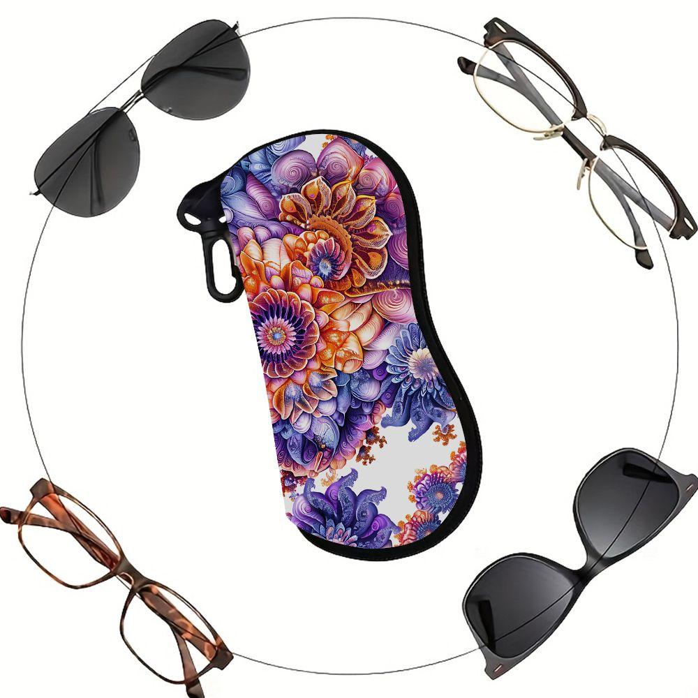 2D-Bohemian Floral Pattern Zipper Sunglasses Case, Protective Eyewear Container with Artistic Flower Print, Portable Spectacles Holder for Travel Home