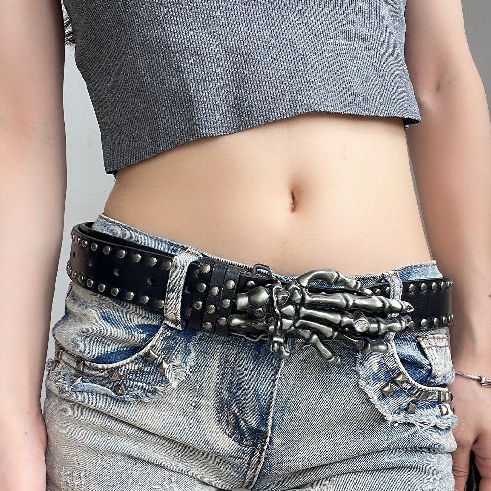 Versatile Skull Belt Punk Gothic Leather Belt Y2k Snap on Waist Belt  Unisex