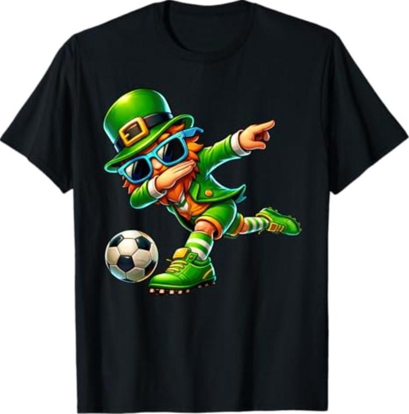 Funny Leprechaun Playing Soccer Men St Patrick Day T-Shirt S
