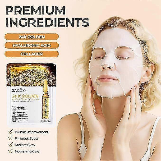 15PCS Vitamin C Hyaluronic Acid Face Mask, Anti-Wrinkle Real Deep Hydration, 24K Golden Moisturiser Overnight Sheet Masks, Natural Soothing Face Mask