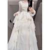 Spot French first love ruffle edge long-sleeved dress women's autumn and winter 2026 new design sense niche waist dress