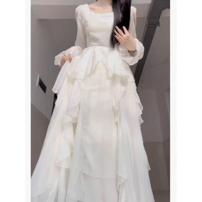 Spot French first love ruffle edge long-sleeved dress women's autumn and winter 2026 new design sense niche waist dress