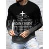 Autumn and Winter Men's Cross 3D Printed Crew Neck Long Sleeve T-Shirt