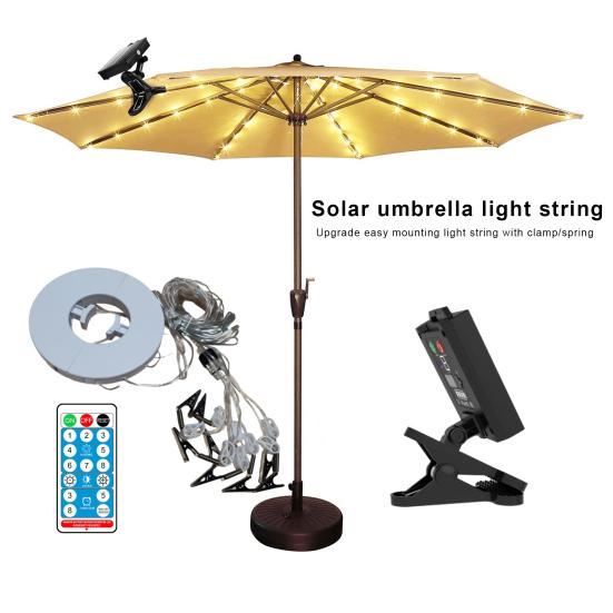 Outdoor Solar Umbrella Light Dimmable Auto On/Off Remote Control Waterproof LED Umbrella Patio Light Party Decoration