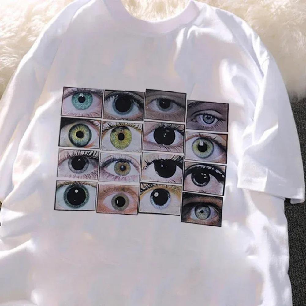 Summer Oversized Men Hip Hop Streetwear T Shirt Eyes Printed Harajuku Y2K T-shirt Cotton Casual Shirt Short Sleeve Tops Tees