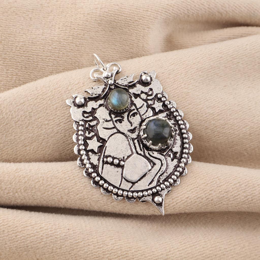 Natural Labradorite Gemstone 925 Sterling Silver Handmade Jewelry Pretty Necklace Pendant 1.9" For Women CP-44-32