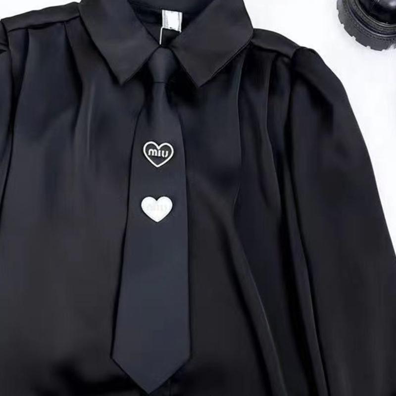 Casual Heart Print Zippers Tie Stage Performances Neck Tie Artistic Youth Tie for Female Student