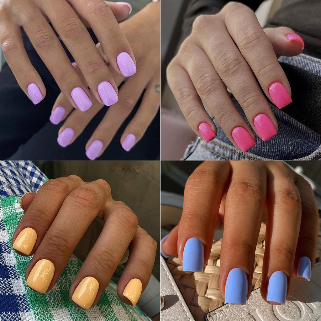 Autunno Inverno Colore Solido Unghie Indossabili Fatte a Mano Stile Corto Punte per Unghie Set da 24 Pezzi Unghie Finte Unghie Indossabili
