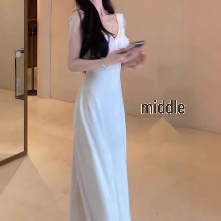 Elegant Women's White Backless Spaghetti Strap Long Dress - Summer 2026 Beach Vacation Style