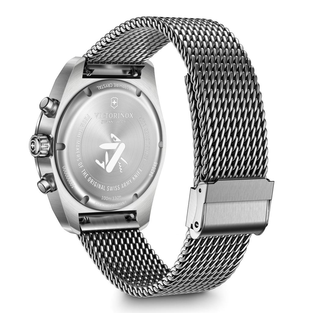 VICTORINOX SWISS ARMY Chronograph Analog Wasserdicht Quarz Schwarz Mesh Edelstahlgehäuse Austauschbarer Markenname Schwarz 242048 Herrenuhr,