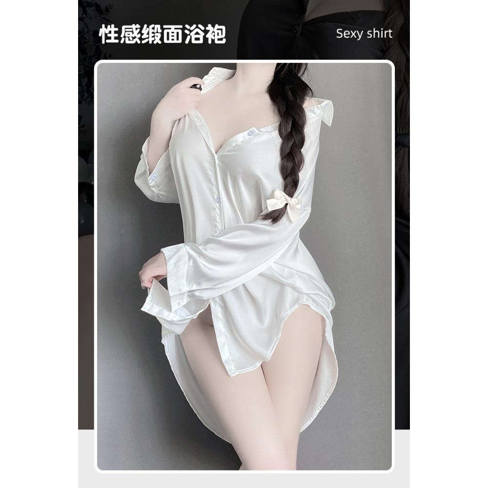 Sexy Underwear Boyfriend Style Women's Shirt Sexy Flirting Large Size Pajamas Pure Desire Thin White Nightdress Loungewear