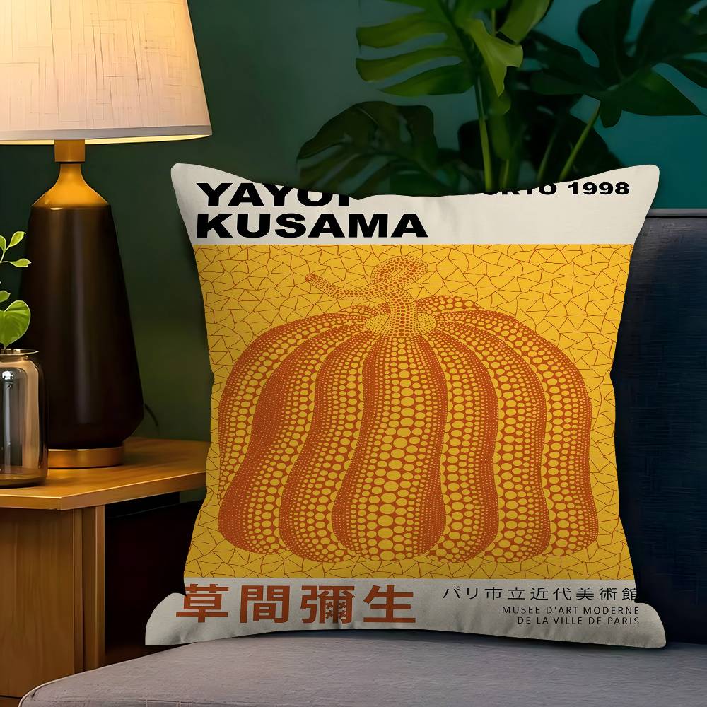 Yayoi Kusama Kunstausstellung Kürbisblumenkissen Anime-Kissen Sofabett Kopfkissenbezug Kissenbezug 45x45 cm Mode