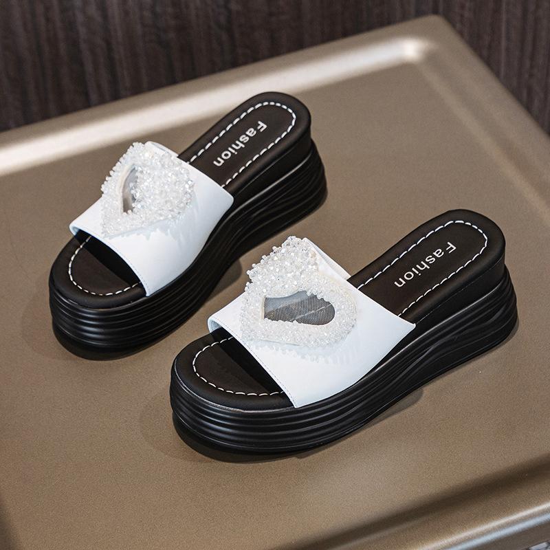 Fujin 7cm Genuine Leather Flats Summer Peep Toe Sandal Slippers Pumps Platform Wedge Flats Fashion Fashion Slip on Women Shoes