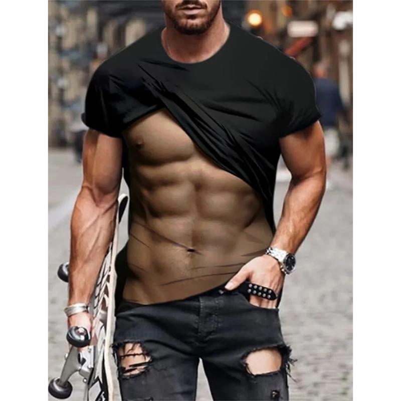 Sexy Body Print T-shirt Funny Street Women Men Funny Pattern T Shirts Fake Muscle Harajuku Fashion Trend Personality Tee Top New